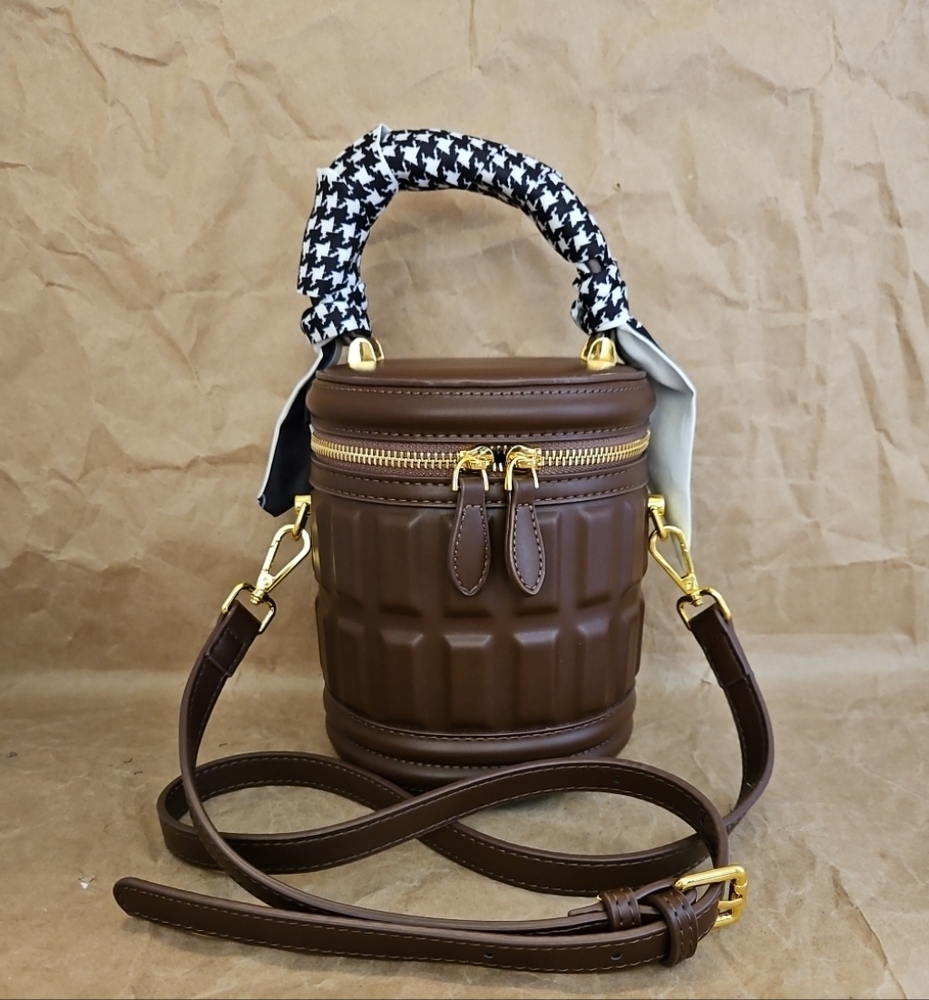 Crossbody Bucket Purse Scarf On Handle W/Adjustable Strap Zip-around